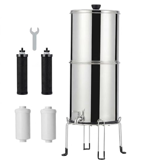 304 Stainless Steel Force Water Filter System – 2.25 Gallon Countertop Purifier – Dual Black Carbon Filters – Medium Version – USA Specification