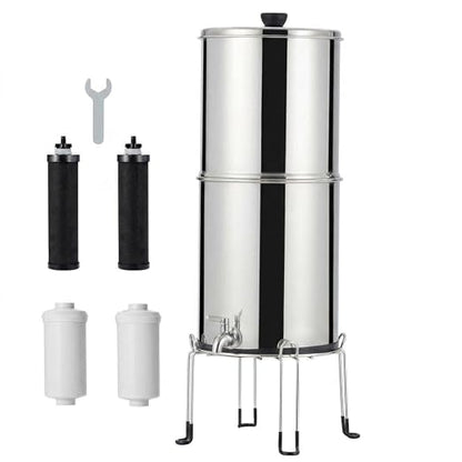 304 Stainless Steel Force Water Filter System – 2.25 Gallon Countertop Purifier – Dual Black Carbon Filters – Medium Version – USA Specification