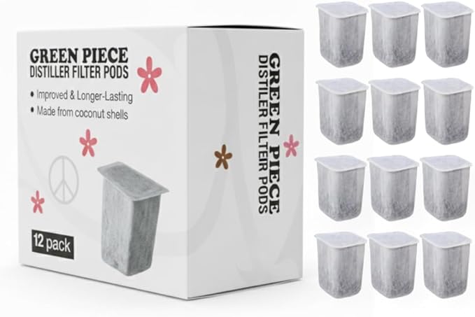 Green Piece® Filter Pods for Countertop Water Distiller – 12 Pack (24-Month Supply) Activated Coconut Shell Carbon – Removes Chlorine, VOCs & Odors – Long-Lasting Distiller Filter Replacement