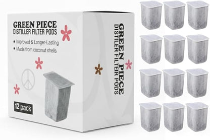 Green Piece® Filter Pods for Countertop Water Distiller – 12 Pack (24-Month Supply) Activated Coconut Shell Carbon – Removes Chlorine, VOCs & Odors – Long-Lasting Distiller Filter Replacement