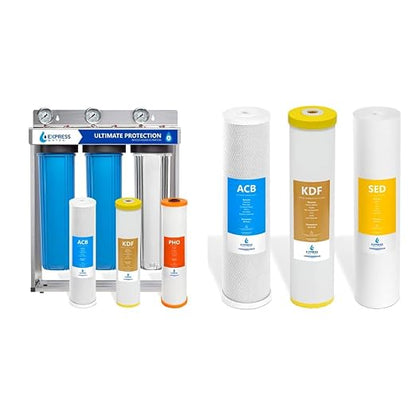 Express Water Heavy Metal Anti-Scale Whole House Water Filter – 3 Stage Whole House Water Filtration System & Express Water Whole House Heavy Metal Water Filter Set