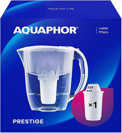 AQUAPHOR Prestige Fridge Water Filter Jug, Includes 1x A5 350litre Cartridge to Reduce Limescale, Chlorine & Heavy Metals, Plastic, Volume 2.8 L, White