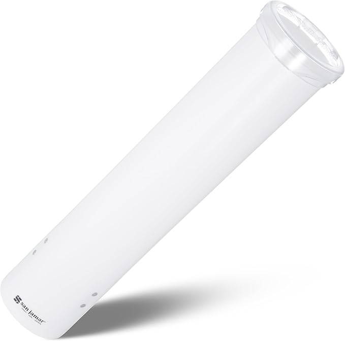 San Jamar Small Pull-Type Cup Dispenser Fits 3-4.5 Oz Cone Cups, 3-5 Oz Flat Cups with Flip Caps for Restaurants, Dining Halls, and Fast Food, Plastic, 16 Inches, White