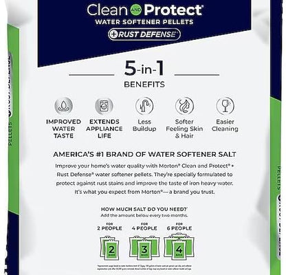 2 Pack Water Softener Salt Pellets – Clean and Protect Plus Rust Defense, 40 lb Bags (80 lbs Total) – Removes Iron, Reduces Rust Stains, Improves Water Taste, Protects Pipes and Appliances