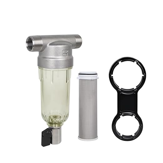 Amwater 304 Stainless Steel 40 Micron Spin Down Water Filter, Whole House Spin Down Sediment Water Filter, Reusable Flushable Pre-Filtration System, 3/4" MNPT + 1/2" FNPT, BPA Free