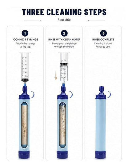 Water Filter, Lightweight Portable Water Filter Straw (1) | Emergency Survival Filtration System, Personal Water Purifier, Includes 480ml Reservoir & Tube, for Hiking, Camping, Travel