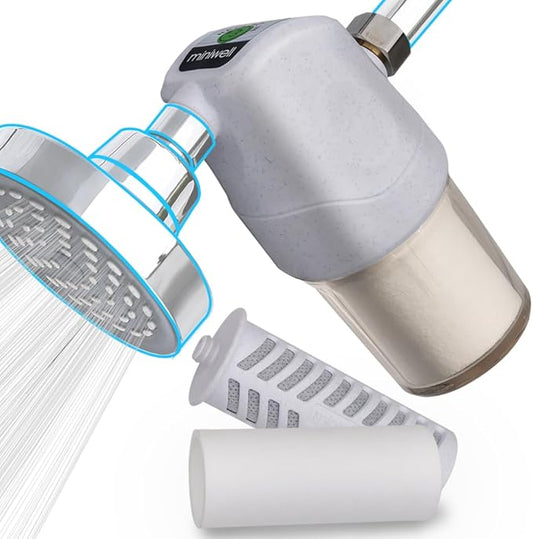 Miniwell Shower Filter System - Purify Water, Reduce Hard Water and Chlorine, Soften Skin and Hair | Bathroom Filter for Contaminants (White)