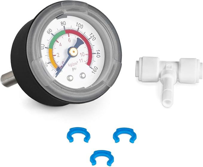 Express Water – Water Pressure Gauge – Compatible with Reverse Osmosis Filtration Systems, Water Filters – 160 PSI Monitor Includes T-Stem Adapter – Water Pressure Test Gauge for Home