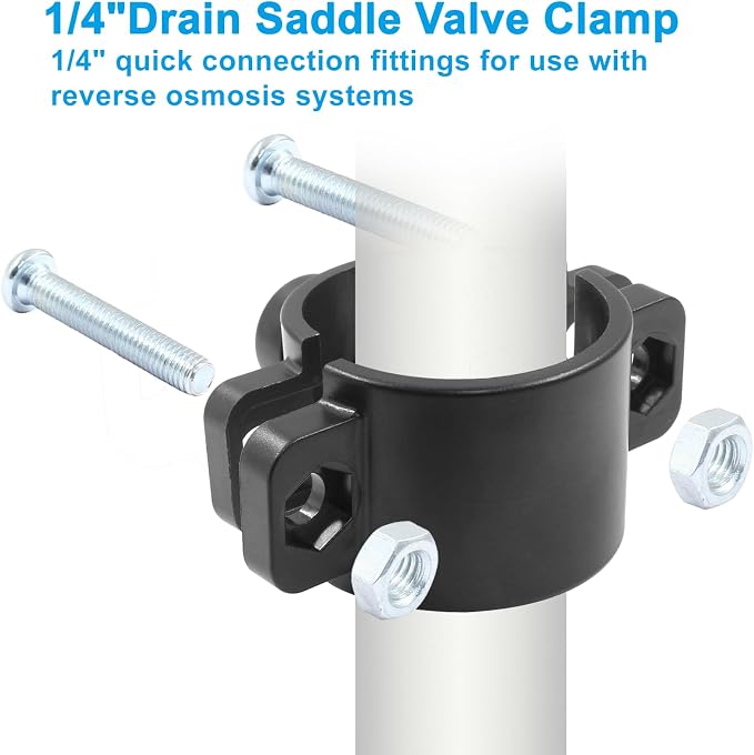 Waziaqoc Drain Saddle Valve with 1/4" Quick Connect | Plastic, Water Hose Pipe Adapter, For Under Sink Reverse Osmosis System