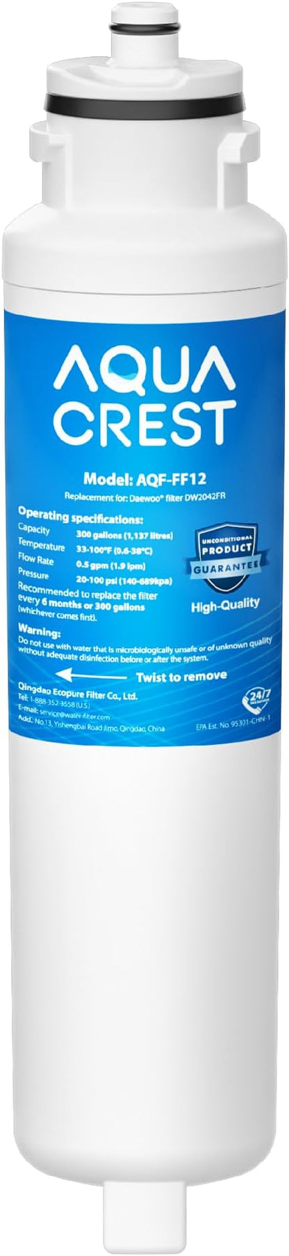 AQUACREST DW2042FR-09 Refrigerator Water Filter, Compatible with Daewoo DW2042FR, Kenmore 46-9130, DW2042FR-09, Aqua Crystal DW2042F-09