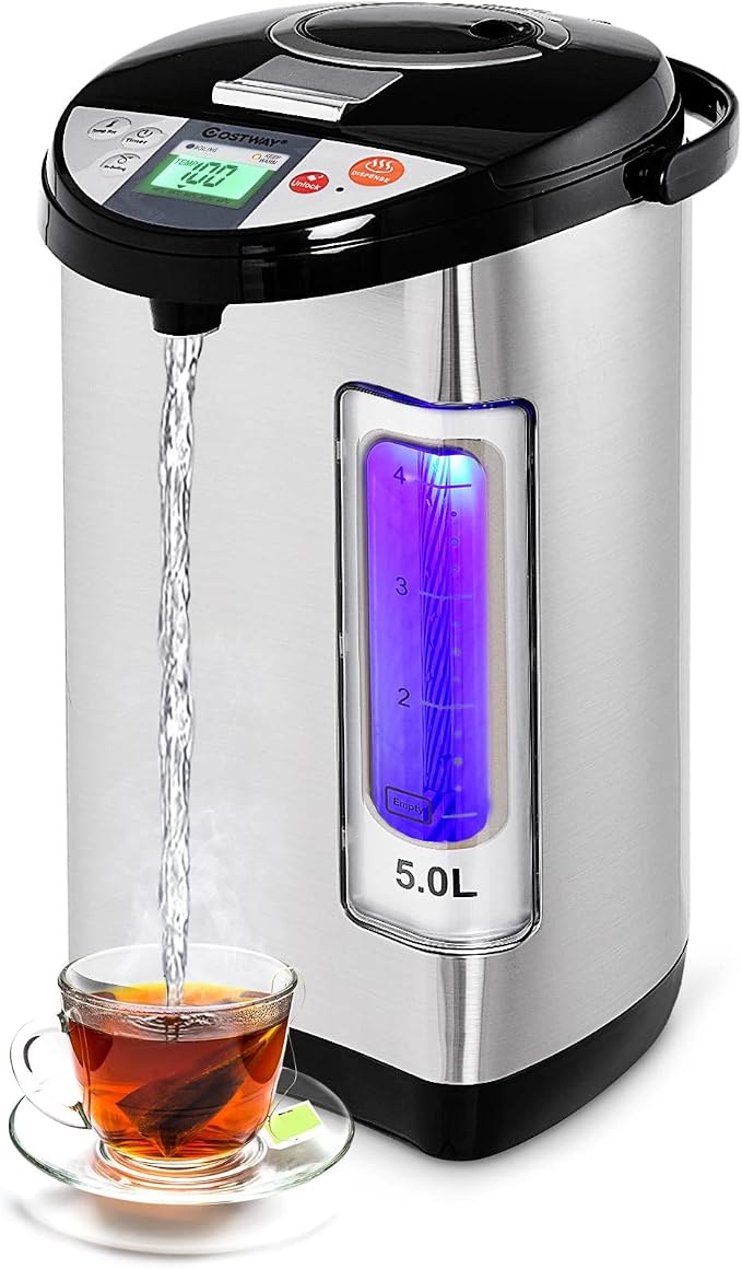 COSTWAY Instant Electric Hot Water Boiler and Warmer | 5-Liter LCD Water Pot with 5 Stage Temperature Settings, Safety Lock to Prevent Spillage, Stainless Steel Hot Water Dispenser