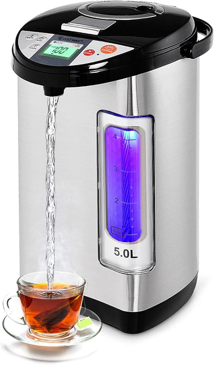 COSTWAY Instant Electric Hot Water Boiler and Warmer | 5-Liter LCD Water Pot with 5 Stage Temperature Settings, Safety Lock to Prevent Spillage, Stainless Steel Hot Water Dispenser