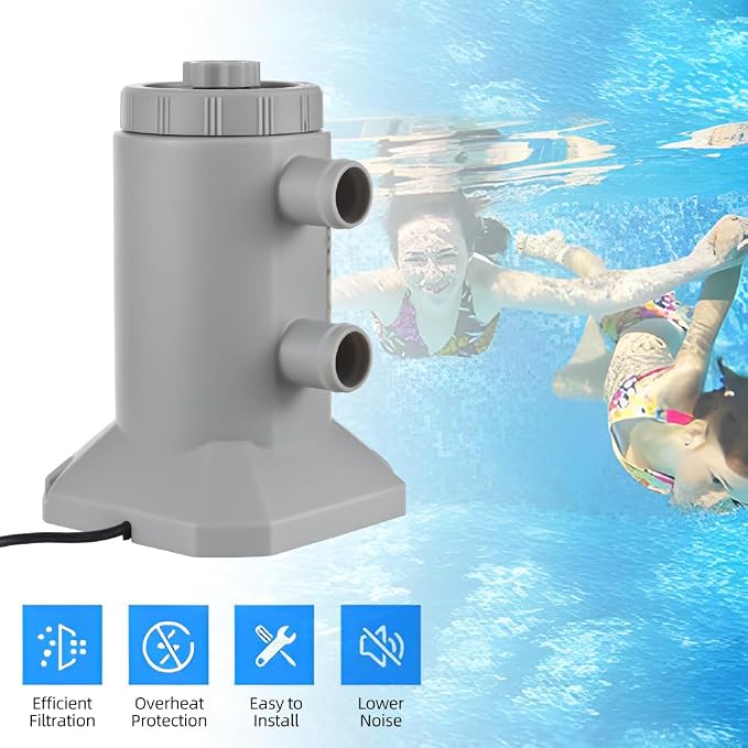 Kavolet Pool Filter Pump, Cartridge Filter Pump for Above Ground Pools 530 GPH 250L/H Flow Rate Low Noise Improved Circulation Filtration Water Filter Pump Cartridge with 2 Hose/Filter Cartridge