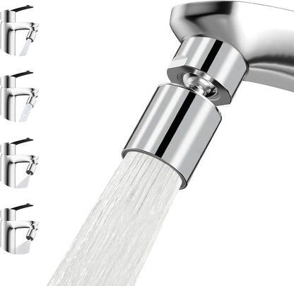 Hibbent NSF/ANSI/CAN 372 Certified 4 Modes Faucet Aerator, Chrome | 360° Swivel Faucet Extender, Sink Sprayer Attachment with Metal Adapter for Kitchen & Bathroom, 55/64'' Female Thread