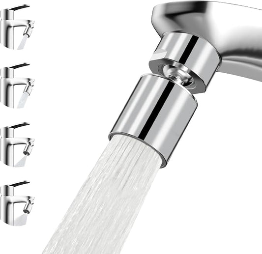 Hibbent NSF/ANSI/CAN 372 Certified 4 Modes Faucet Aerator, Chrome | 360° Swivel Faucet Extender, Sink Sprayer Attachment with Metal Adapter for Kitchen & Bathroom, 55/64'' Female Thread