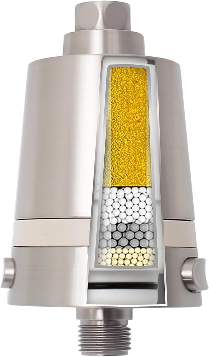 SANYCASA Hard Water Shower Filter - Removes Chlorine, Heavy Metals & Scale - KDF Technology for Softer Skin & Hair - Fits Most Rain & Handheld Showerheads - (Brushed Nickel)