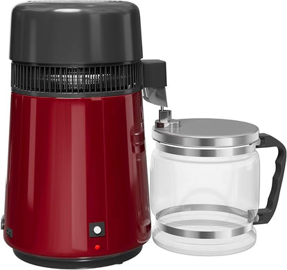 GarveeHome Water Distillers for Home Countertop, 1 gal/4 L Stainless Steel Distilled Water Machine with Glass Container, 750W Desktop Drinking Purifier Filter Distilling Kit, Red