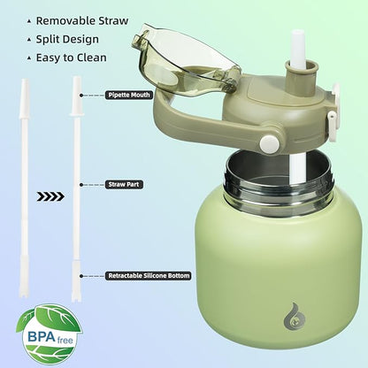 BJPKPK Insulated Water Bottles with Straw, 20 oz Cute Water Bottles with Handle, BPA Free Stainless Steel Metal Jug, Easy Carry Flasks for Men & Women, Light Green