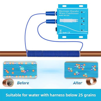 Electronic Water Descaler System, Whole House Water Softener Alternative, No Salt, Limescale Prevention (Blue)