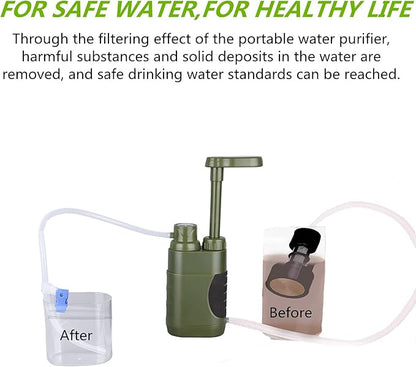 Portable Hand Pump Water Filter,100000Gallons Camping Water Filter Survival,3-Grade Backpacking Water Filter System 0.01μm Camping Water Purifier for Family-Outdoor,Emergency