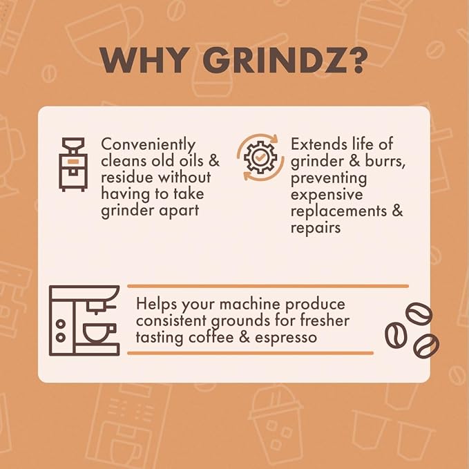 Urnex Grindz Professional Coffee Grinder Cleaning Tablets - 430 Grams - All Natural Food Safe Gluten Free - Cleans Burr and Casing - Help Extend Life of Your Grinder