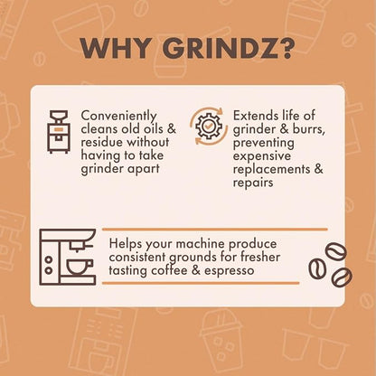 Urnex Grindz Professional Coffee Grinder Cleaning Tablets - 430 Grams - All Natural Food Safe Gluten Free - Cleans Burr and Casing - Help Extend Life of Your Grinder
