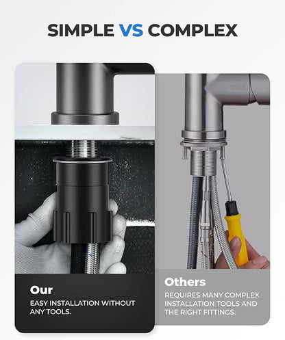 WEWE Kitchen Faucets with Pull Down Sprayer, Stainless Steel Single Handle 1 Hole for Family Kitchen Commercial Camper Laundry Rv Bar, Matte Gray