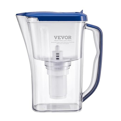 VEVOR Water Filter Pitcher, 9 Cup 5-Stage Water Filter Dispenser, Fast Filtration System with Filter Change Indicator, No BPA, Lasts 3 Months or 40 Gallons, Reduces Limescale, Lead, Chlorine, Odors