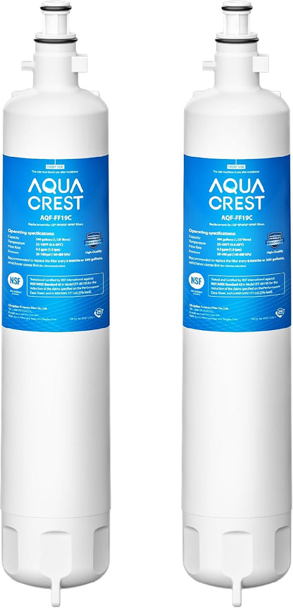 AQUA CREST AQF-FF19C Replacement for GE® RPWFE®, RPWF (with CHIP) Refrigerator Water Filter, Compatible with GYE22HMKES, GYS22GMNES, GYE22HBLTS, DFE28JSKSS, GFE28HMHES, GNE29GYNFS, 2 Filters