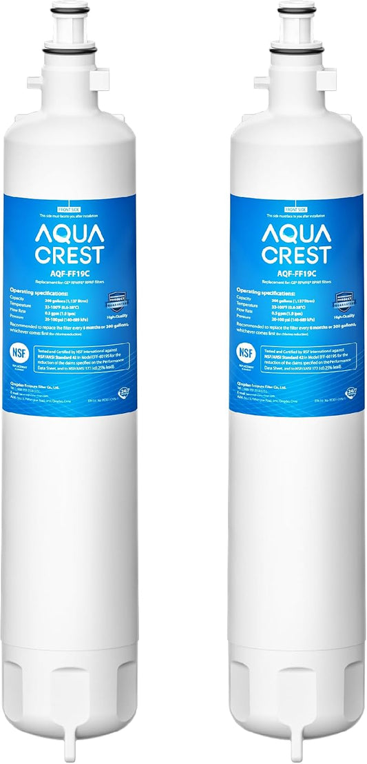 AQUA CREST AQF-FF19C Replacement for GE® RPWFE®, RPWF (with CHIP) Refrigerator Water Filter, Compatible with GYE22HMKES, GYS22GMNES, GYE22HBLTS, DFE28JSKSS, GFE28HMHES, GNE29GYNFS, 2 Filters