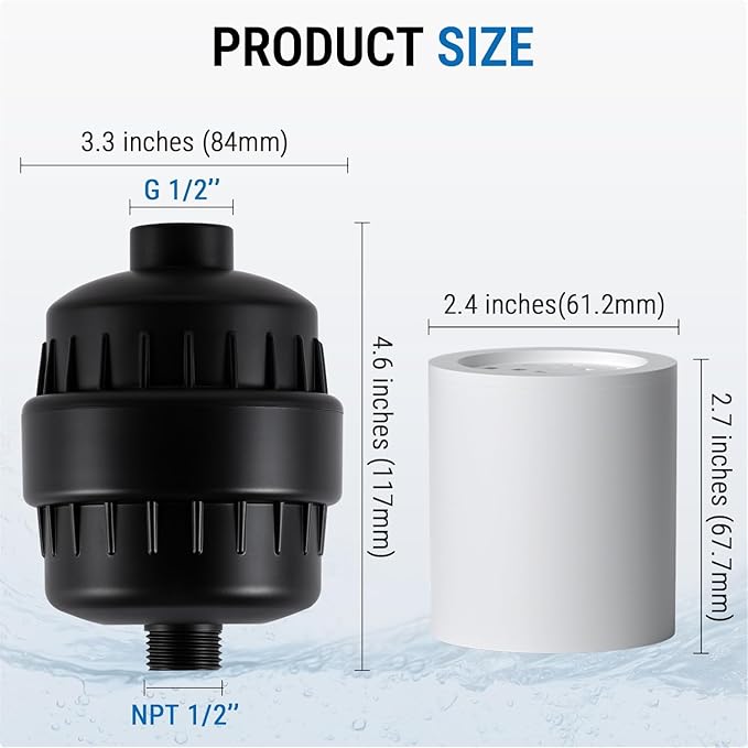 G-Promise 16 Stage Shower Filter For Hard Water, Reduces Chlorine and Fluoride, Improves Dry Skin, Universal With G1/2" Threads Design, Comes With a Replacement Cartridge (matte black)