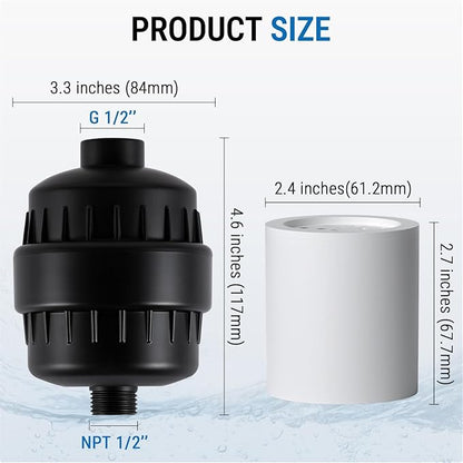 G-Promise 16 Stage Shower Filter For Hard Water, Reduces Chlorine and Fluoride, Improves Dry Skin, Universal With G1/2" Threads Design, Comes With a Replacement Cartridge (matte black)
