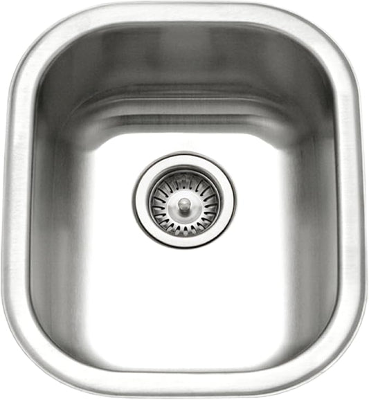 Houzer Club Stainless Steel Kitchen Bar & Prep Sink: 14 Inch Undermount Medium Sink with Strainer, Durable & Versatile, Essential for Home & Apartment: CS-1407-1
