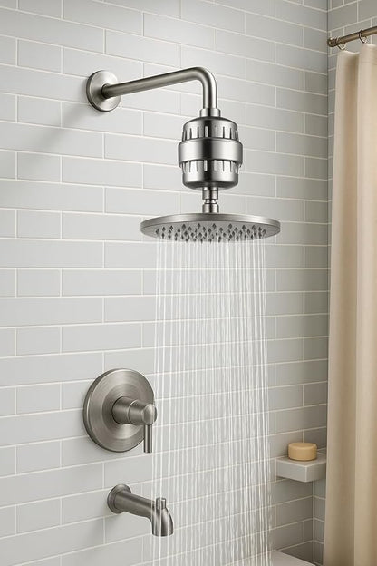 G-Promise 16 Stage Shower Filter For Hard Water, Reduces Chlorine and Fluoride, Improves Dry Skin, Universal With G1/2" Threads Design, Comes With a Replacement Cartridge (Brushed Nickel)