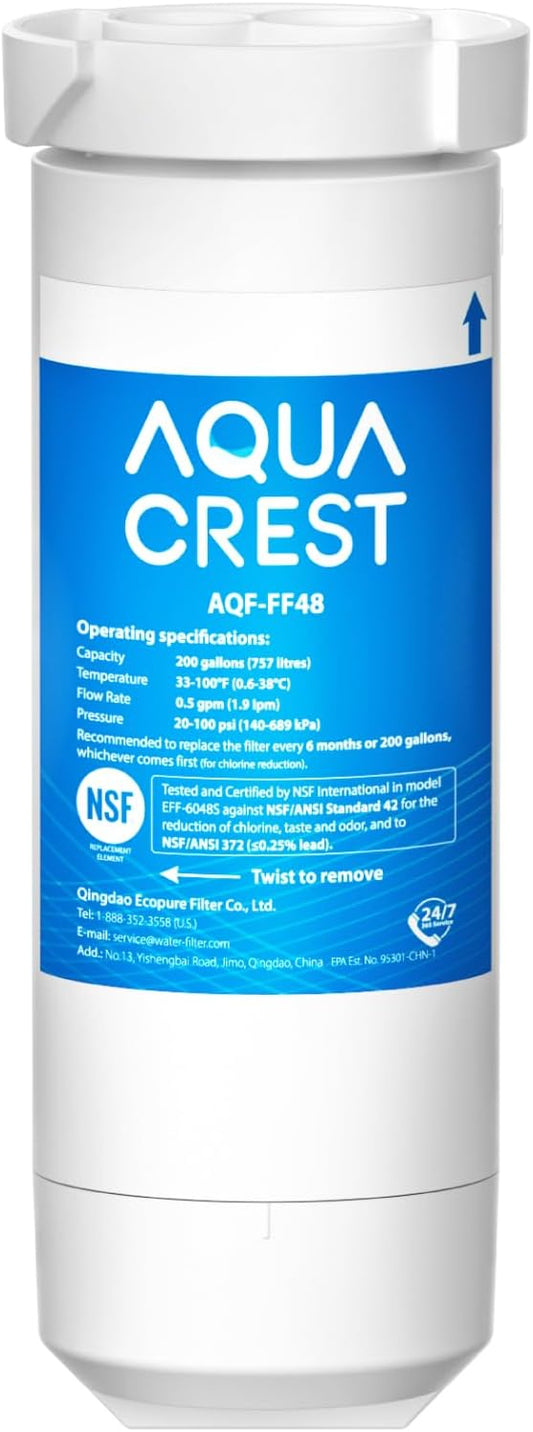 AQUA CREST XWF Refrigerator Water Filter, Replacement for GE® WR17X30702, Compatible with GNE27, GFE26, GDE25, GSS25, PSE25 Series Refrigerators, NSF 42/372 Certified, 1-Pack (No-chip)