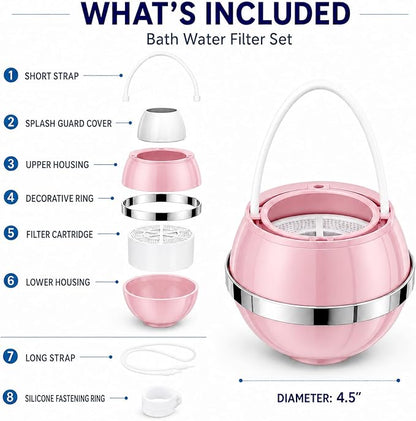 Bath Filter for Tub Faucet, Bathtub Water Filter, 3000 Gallons Bath Tub Filter, Hard Water Softener for Kids & Babies,Reduces Dry Itchy Skin,Eczema & Improve Skin, Hair & Nails Condition,Pink