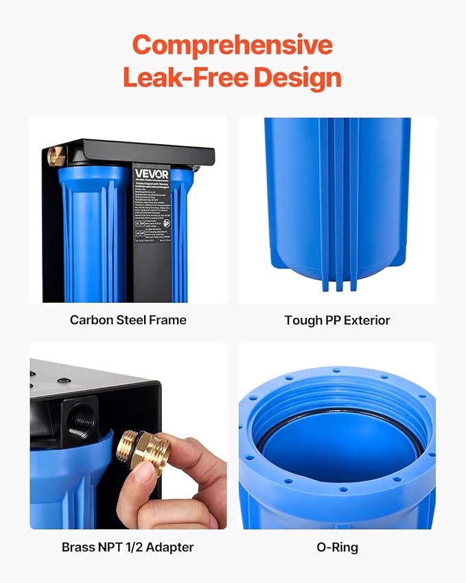 VEVOR RV Water Filter with Bracket, 2-Cartridge 2.5 x 10 in Water Filter System for RVs, Remove Chlorine, Bad Tastes, Odors, and Most Contaminants, for Campers, Boats, Vans
