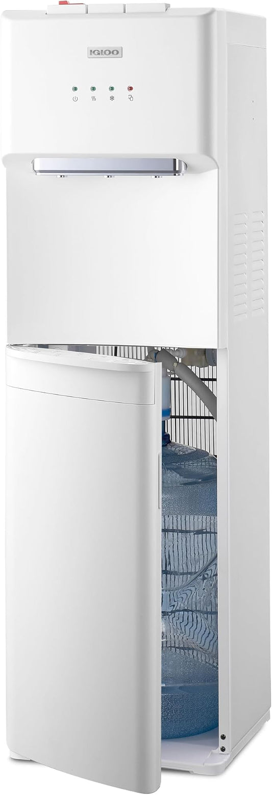 Igloo Bottom-Loading Water Dispenser – Water Cooler Dispenser with Hot & Cold Temperature Settings- Electric Water Dispenser Fits 3- & 5-Gallon Jugs with Child Safety Lock for Home & Office Use– White