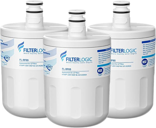 Filterlogic 5231JA2002A Refrigerator Water Filter, Replacement for LG® LT500P®, GEN11042FR-08, ADQ72910911, ADQ72910901, Kenmore 9890, 46-9890, LFX25974ST, LMX25964ST, LSC27925ST, 3 Pack