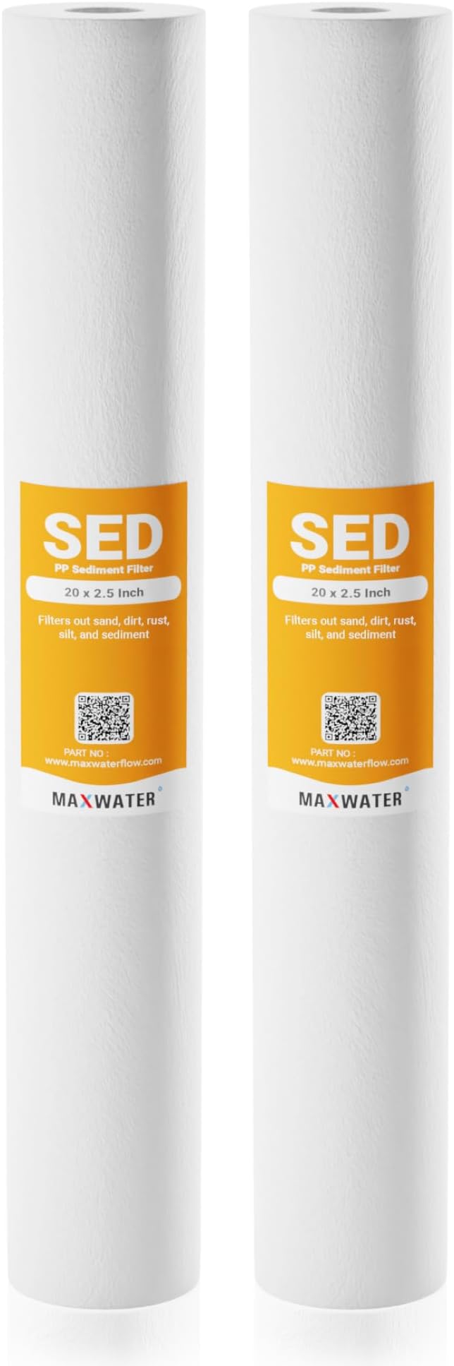 Max Water Slim Blue 5 Micron 20 inch x 2.5 inch Whole House Melt-Blown Polypropylene Sediment Water Filter Replacement Cartridge (Pack of 2)