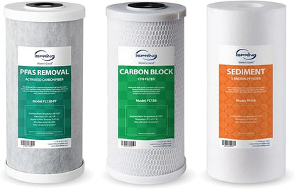 iSpring F3WGB31BPF Whole House Water Filter Replacement Pack, SGS-Tested, Remove up to 99% PFAS, Sediment, Chlorine, Taste & Odor, Up to 12 Months, 4.5” x 10”, Fits WGB31B-PF