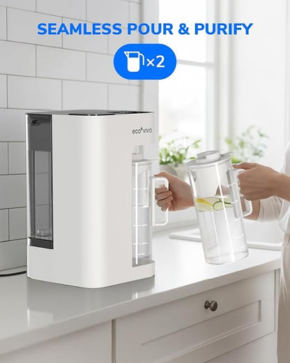 Ecoviva Mate 3 UV Countertop Reverse Osmosis Water Filter with 2 Auto-Fill Pitchers, 9-Stage RO Filtration System, Installation-Free, Reduces TDS, 3:1 Pure-to-Drain Ratio, Home & Kitchen, White