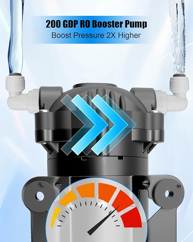 Water Booster Pump for 200GPD Home RO System, Water Filtration System High Pressure Pump with Auto On/Off Switch, Easy Installation Kit for Reverse Osmosis Systems