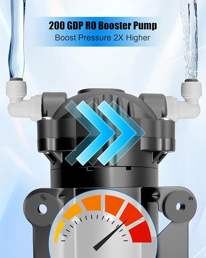 Water Booster Pump for 200GPD Home RO System, Water Filtration System High Pressure Pump with Auto On/Off Switch, Easy Installation Kit for Reverse Osmosis Systems