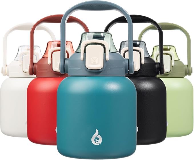BJPKPK Insulated Water Bottles with Straw, 27 oz Cute Water Bottles with Handle, BPA Free Stainless Steel Metal Jug, Easy Carry Flasks for Men & Women, Light Blue