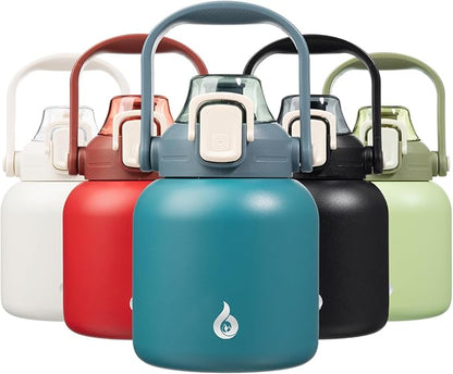 BJPKPK Insulated Water Bottles with Straw, 27 oz Cute Water Bottles with Handle, BPA Free Stainless Steel Metal Jug, Easy Carry Flasks for Men & Women, Light Blue