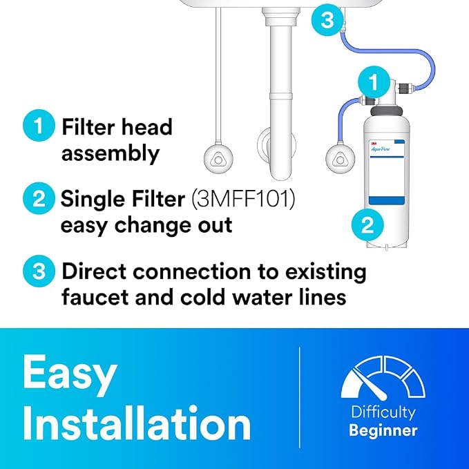 3M Aqua-Pure 3M FF100 Under Sink Drinking and Cooking Water Filter System, Reduces Lead, Microplastics, Chlorine Taste and Odor, Cysts, Select VOCs. 2.5 GPM Full Flow