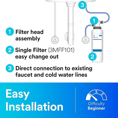 3M Aqua-Pure 3M FF100 Under Sink Drinking and Cooking Water Filter System, Reduces Lead, Microplastics, Chlorine Taste and Odor, Cysts, Select VOCs. 2.5 GPM Full Flow