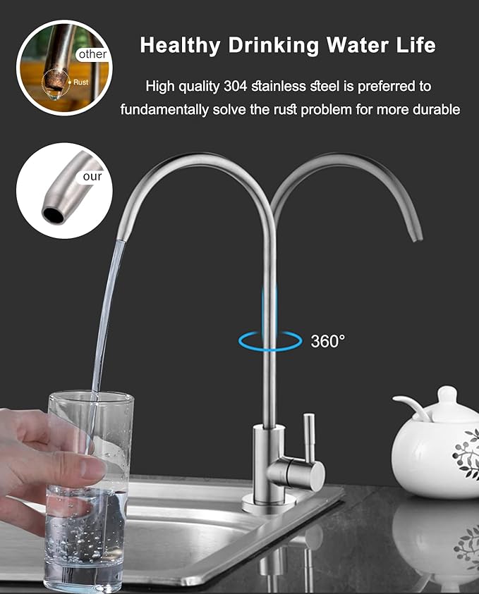 Drinking Water Faucet for Kitchen,100% Lead-Free Reverse Osmosis Faucets,Stainless Steel Kitchen Filtered Water Faucets,Brushed Nickel RO Faucet with Longer Thread Pipe