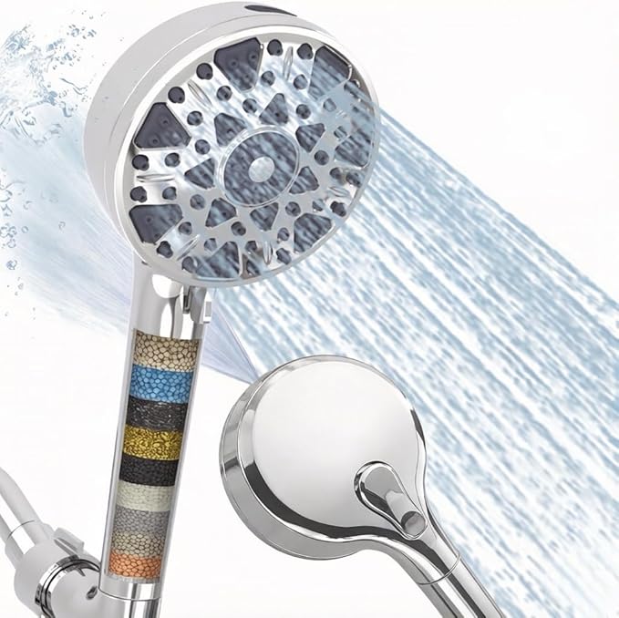 7-Setting Shower Head with Handheld, High Pressure 4.9 Inch Chrome Plated Showerhead, Filtered Shower Head for Hard Water to Remove Chlorine, Relieve Dry Itchy Skin, Healthy Soft Water Shower System